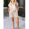 imageCicy Bell Womens 2 Piece Outfits Summer Half Zip V Neck Cap Sleeve Tops Matching Sets Color Block Short Lounge SetsKhaki