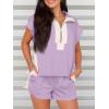 imageCicy Bell Womens 2 Piece Outfits Summer Half Zip V Neck Cap Sleeve Tops Matching Sets Color Block Short Lounge SetsLight Purple