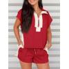 imageCicy Bell Womens 2 Piece Outfits Summer Half Zip V Neck Cap Sleeve Tops Matching Sets Color Block Short Lounge SetsRed