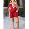 imageCicy Bell Womens 2 Piece Outfits Summer Half Zip V Neck Cap Sleeve Tops Matching Sets Color Block Short Lounge SetsRed