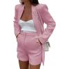 imageCicy Bell Womens 2 Piece Tweed Blazer Shorts Sets Long Sleeve Double Breasted Suit Jackets Business Outfit Pink XXLarge