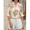 imageCicy Bell Womens Boho Floral Blouses Puff Ruffle Sleeve V Neck Summer Shirts Dressy Casual Flowy Blouse TopsBeige