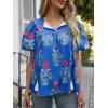 imageCicy Bell Womens Boho Floral Blouses Short Puff Sleeve V Neck Babydoll Shirts Flowy Tie Front Tops Blue