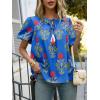 imageCicy Bell Womens Boho Floral Blouses Short Puff Sleeve V Neck Babydoll Shirts Flowy Tie Front Tops Blue