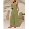 imageCicy Bell Womens Casual Wide Leg Jumpsuits Summer Spaghetti Strap Sleeveless Cut Out Loose Long Pant Rompers with PocketsArmy Green