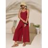 imageCicy Bell Womens Casual Wide Leg Jumpsuits Summer Spaghetti Strap Sleeveless Cut Out Loose Long Pant Rompers with PocketsBurgundy