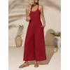 imageCicy Bell Womens Casual Wide Leg Jumpsuits Summer Spaghetti Strap Sleeveless Cut Out Loose Long Pant Rompers with PocketsBurgundy