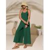 imageCicy Bell Womens Casual Wide Leg Jumpsuits Summer Spaghetti Strap Sleeveless Cut Out Loose Long Pant Rompers with PocketsDark Green