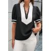 imageCicy Bell Womens Color Block Puff Sleeve Blouses Summer Casual Dressy V Neck Tops Loose Fit Tee ShirtsBlack