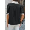 imageCicy Bell Womens Color Block Puff Sleeve Blouses Summer Casual Dressy V Neck Tops Loose Fit Tee ShirtsBlack