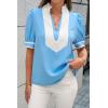 imageCicy Bell Womens Color Block Puff Sleeve Blouses Summer Casual Dressy V Neck Tops Loose Fit Tee ShirtsBlue