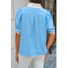 imageCicy Bell Womens Color Block Puff Sleeve Blouses Summer Casual Dressy V Neck Tops Loose Fit Tee ShirtsBlue
