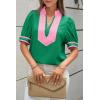 imageCicy Bell Womens Color Block Puff Sleeve Blouses Summer Casual Dressy V Neck Tops Loose Fit Tee ShirtsGreen