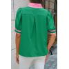 imageCicy Bell Womens Color Block Puff Sleeve Blouses Summer Casual Dressy V Neck Tops Loose Fit Tee ShirtsGreen