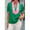 imageCicy Bell Womens Color Block Puff Sleeve Blouses Summer Casual Dressy V Neck Tops Loose Fit Tee ShirtsGreen