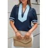 imageCicy Bell Womens Color Block Puff Sleeve Blouses Summer Casual Dressy V Neck Tops Loose Fit Tee ShirtsNavy