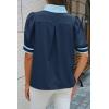 imageCicy Bell Womens Color Block Puff Sleeve Blouses Summer Casual Dressy V Neck Tops Loose Fit Tee ShirtsNavy