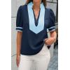 imageCicy Bell Womens Color Block Puff Sleeve Blouses Summer Casual Dressy V Neck Tops Loose Fit Tee ShirtsNavy