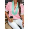 imageCicy Bell Womens Color Block Puff Sleeve Blouses Summer Casual Dressy V Neck Tops Loose Fit Tee ShirtsPink