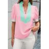 imageCicy Bell Womens Color Block Puff Sleeve Blouses Summer Casual Dressy V Neck Tops Loose Fit Tee ShirtsPink