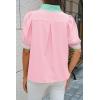 imageCicy Bell Womens Color Block Puff Sleeve Blouses Summer Casual Dressy V Neck Tops Loose Fit Tee ShirtsPink