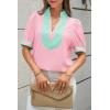 imageCicy Bell Womens Color Block Puff Sleeve Blouses Summer Casual Dressy V Neck Tops Loose Fit Tee ShirtsPink