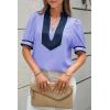 imageCicy Bell Womens Color Block Puff Sleeve Blouses Summer Casual Dressy V Neck Tops Loose Fit Tee ShirtsPurple