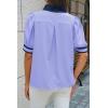 imageCicy Bell Womens Color Block Puff Sleeve Blouses Summer Casual Dressy V Neck Tops Loose Fit Tee ShirtsPurple