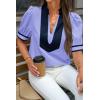 imageCicy Bell Womens Color Block Puff Sleeve Blouses Summer Casual Dressy V Neck Tops Loose Fit Tee ShirtsPurple