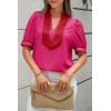 imageCicy Bell Womens Color Block Puff Sleeve Blouses Summer Casual Dressy V Neck Tops Loose Fit Tee ShirtsRose Red