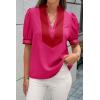 imageCicy Bell Womens Color Block Puff Sleeve Blouses Summer Casual Dressy V Neck Tops Loose Fit Tee ShirtsRose Red