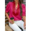imageCicy Bell Womens Color Block Puff Sleeve Blouses Summer Casual Dressy V Neck Tops Loose Fit Tee ShirtsRose Red