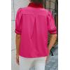 imageCicy Bell Womens Color Block Puff Sleeve Blouses Summer Casual Dressy V Neck Tops Loose Fit Tee ShirtsRose Red