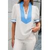 imageCicy Bell Womens Color Block Puff Sleeve Blouses Summer Casual Dressy V Neck Tops Loose Fit Tee ShirtsWhite