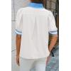 imageCicy Bell Womens Color Block Puff Sleeve Blouses Summer Casual Dressy V Neck Tops Loose Fit Tee ShirtsWhite