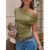 imageCicy Bell Womens Cowl Neck Tank Tops 2026 Summer Off The Shoulder Asymmetrical Ruched Tops Going Out Sleeveless ShirtsArmy Green