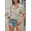 imageCicy Bell Womens Floral Printed Button Down Shirts Summer Casual Puff Short Sleeve Collared V Neck Blouses Work TopsBeige