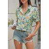 imageCicy Bell Womens Floral Printed Button Down Shirts Summer Casual Puff Short Sleeve Collared V Neck Blouses Work TopsGreen