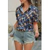 imageCicy Bell Womens Floral Printed Button Down Shirts Summer Casual Puff Short Sleeve Collared V Neck Blouses Work TopsNavy