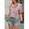 imageCicy Bell Womens Floral Printed Button Down Shirts Summer Casual Puff Short Sleeve Collared V Neck Blouses Work TopsPink