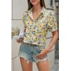 imageCicy Bell Womens Floral Printed Button Down Shirts Summer Casual Puff Short Sleeve Collared V Neck Blouses Work TopsYellow
