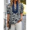 imageCicy Bell Womens Floral Short Puff Sleeve Tops V Neck Patchwork Boho Summer Blouses Dressy Casual ShirtsBlack