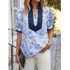 imageCicy Bell Womens Floral Short Puff Sleeve Tops V Neck Patchwork Boho Summer Blouses Dressy Casual ShirtsBlue