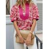 imageCicy Bell Womens Floral Short Puff Sleeve Tops V Neck Patchwork Boho Summer Blouses Dressy Casual ShirtsBurgundy