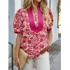 imageCicy Bell Womens Floral Short Puff Sleeve Tops V Neck Patchwork Boho Summer Blouses Dressy Casual ShirtsBurgundy