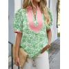 imageCicy Bell Womens Floral Short Puff Sleeve Tops V Neck Patchwork Boho Summer Blouses Dressy Casual ShirtsGreen