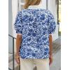 imageCicy Bell Womens Floral Short Puff Sleeve Tops V Neck Patchwork Boho Summer Blouses Dressy Casual ShirtsNavy