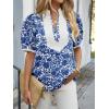 imageCicy Bell Womens Floral Short Puff Sleeve Tops V Neck Patchwork Boho Summer Blouses Dressy Casual ShirtsNavy