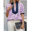 imageCicy Bell Womens Floral Short Puff Sleeve Tops V Neck Patchwork Boho Summer Blouses Dressy Casual ShirtsPurple