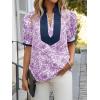 imageCicy Bell Womens Floral Short Puff Sleeve Tops V Neck Patchwork Boho Summer Blouses Dressy Casual ShirtsPurple